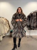 Silver Fox Real Fur Coat, Size XXL, Full Length Shawl Collar