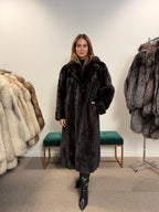 Mink Fur Coat, Dark Brown, Full Length, Size L