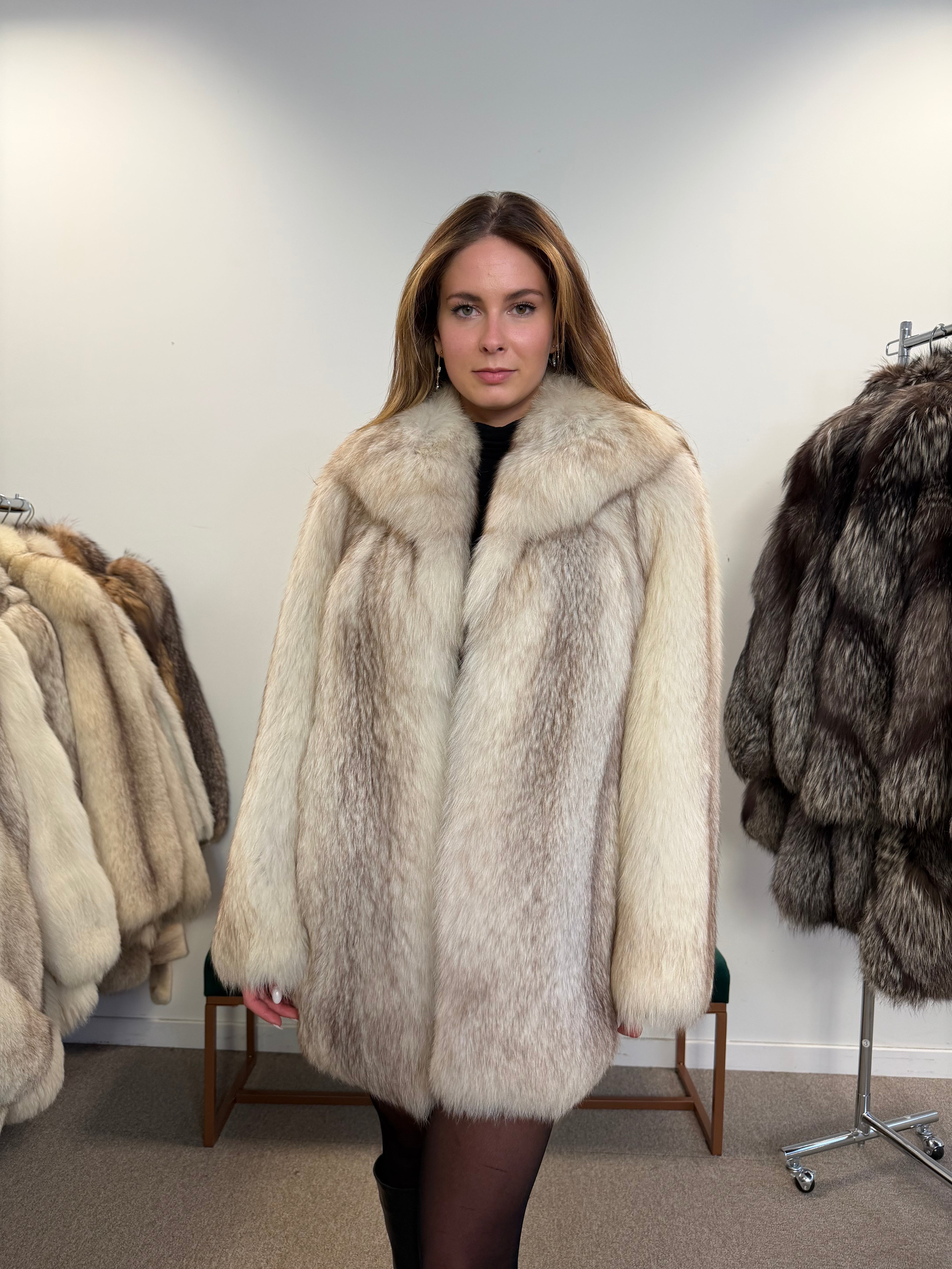 White Fox Fur Jacket, Luxury Quality - M size
