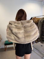 Mink Fur Stole, Grey, High Quality 150 cm