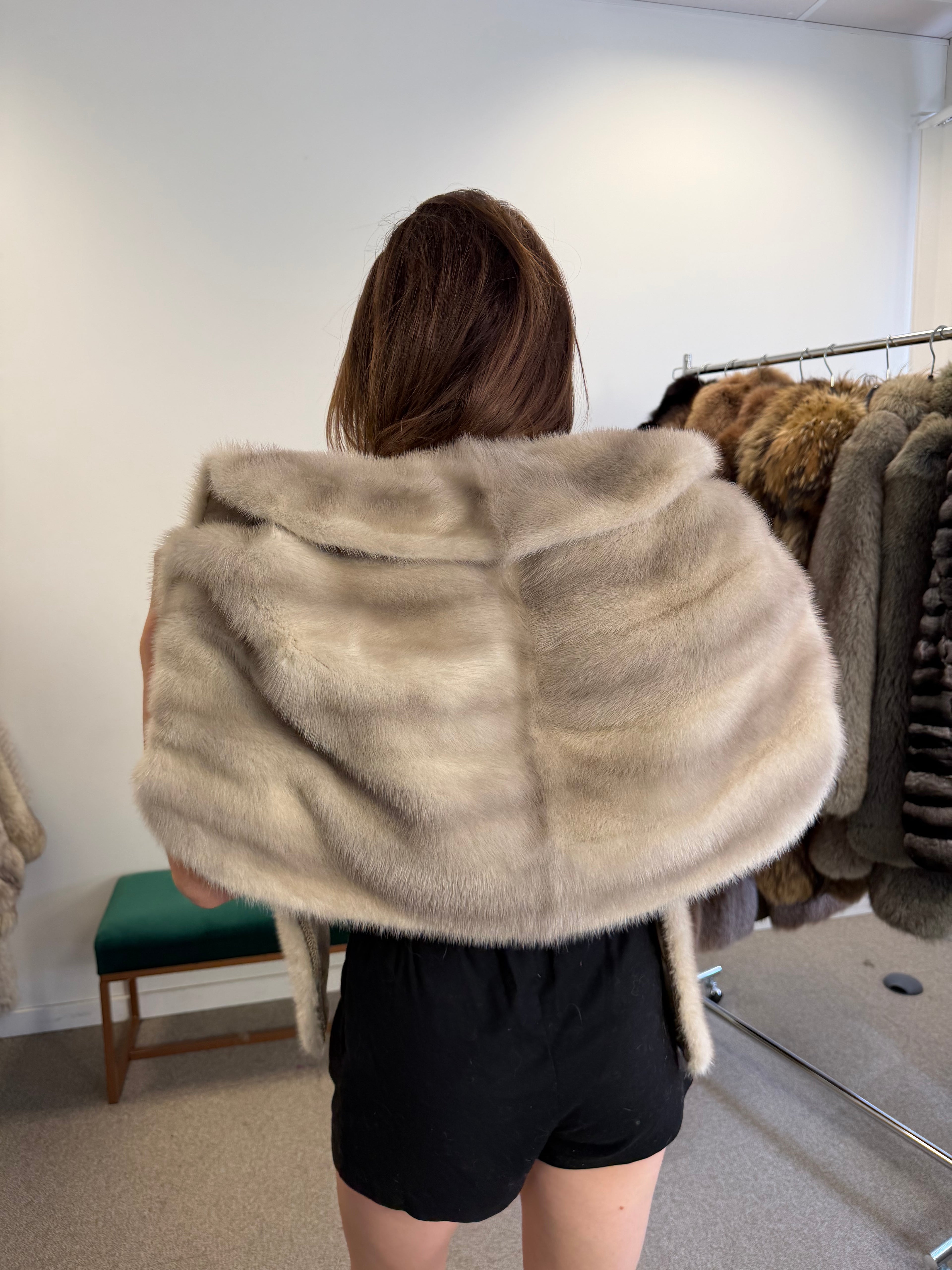 Mink Fur Stole, Grey, High Quality 150 cm