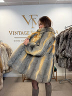 Grey Fox Fur Jacket, Medium, Golden Lining