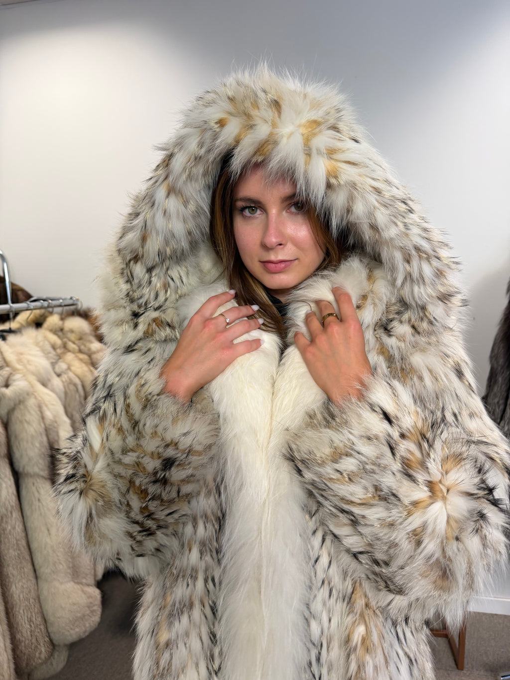 White Fox and Finn Raccoon Real Fur Coat, Size XL