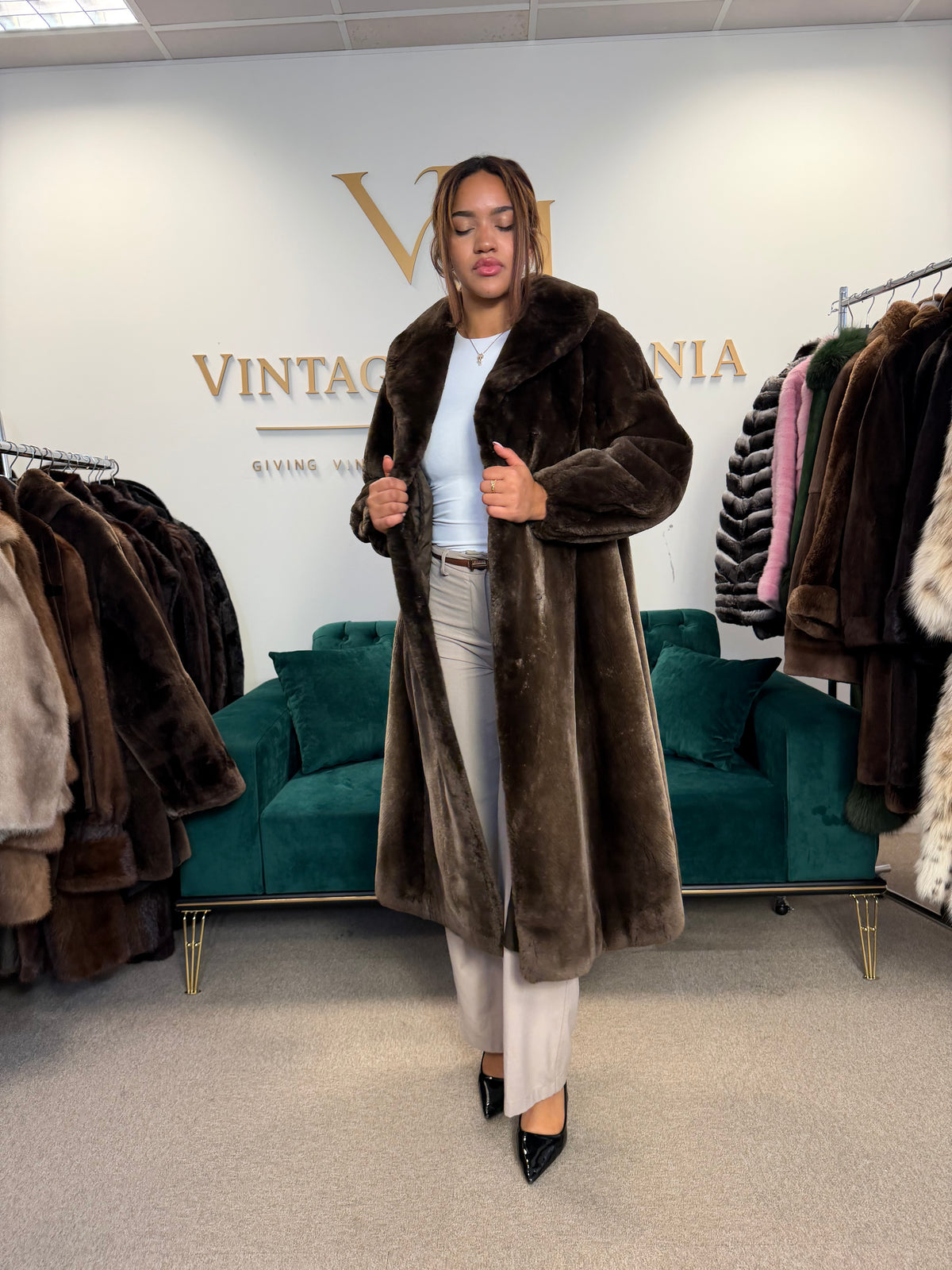 Sheared Beaver Fur Coat, Medium, Full Length