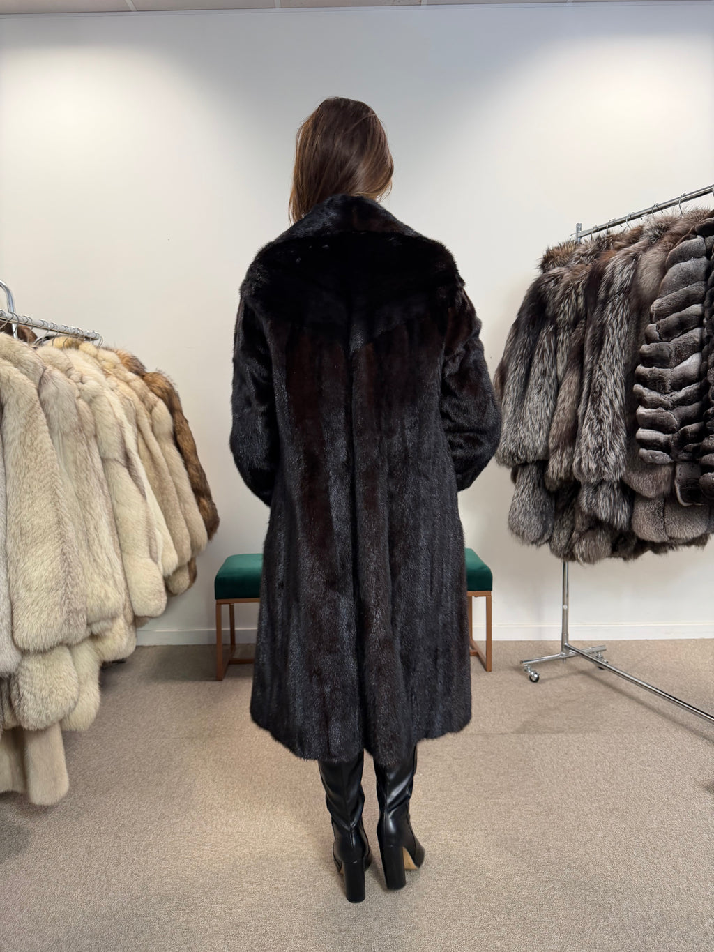 Mink Fur Coat, Dark Brown, Size L