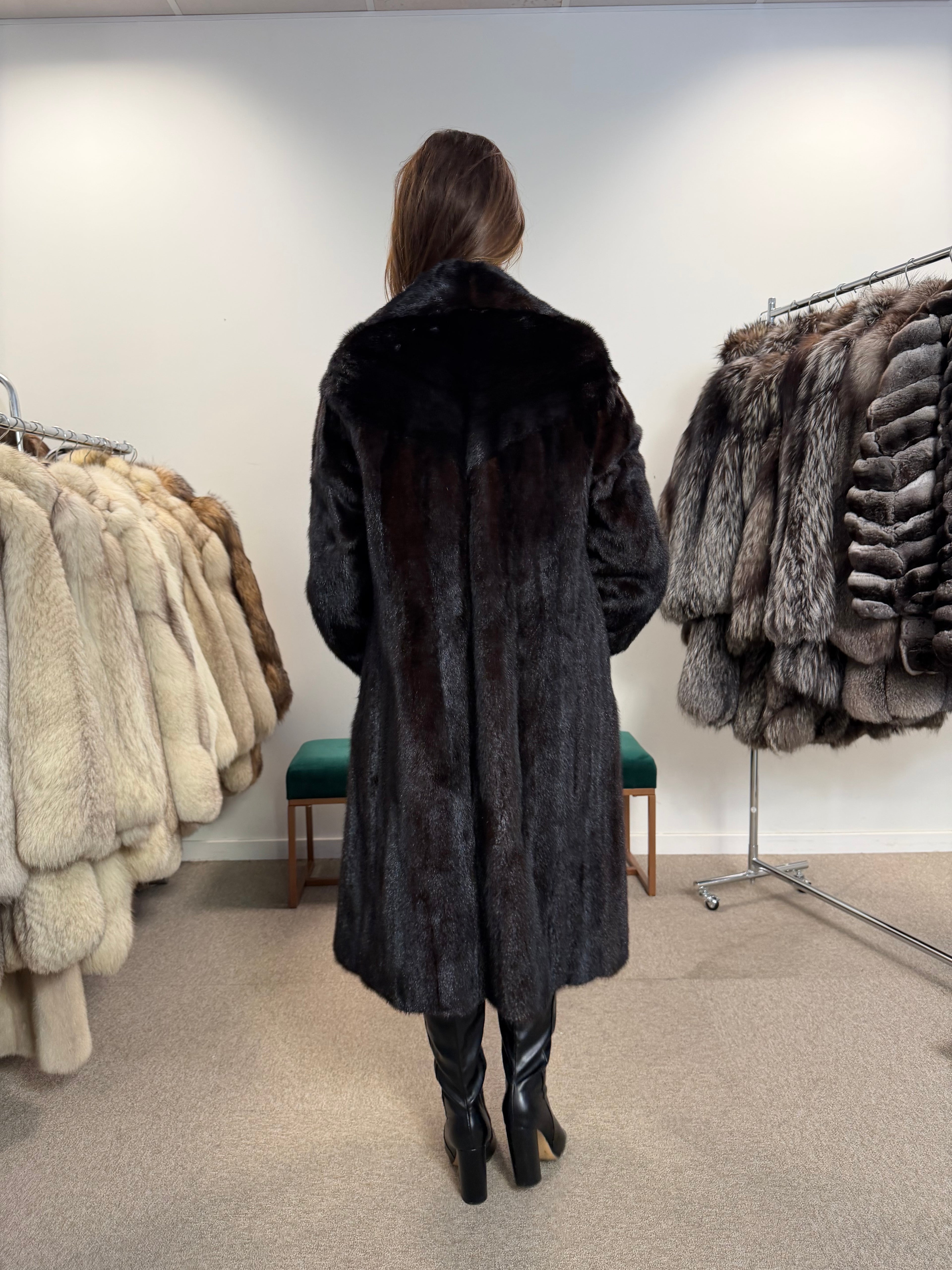 Mink Fur Coat, Dark Brown, Size L