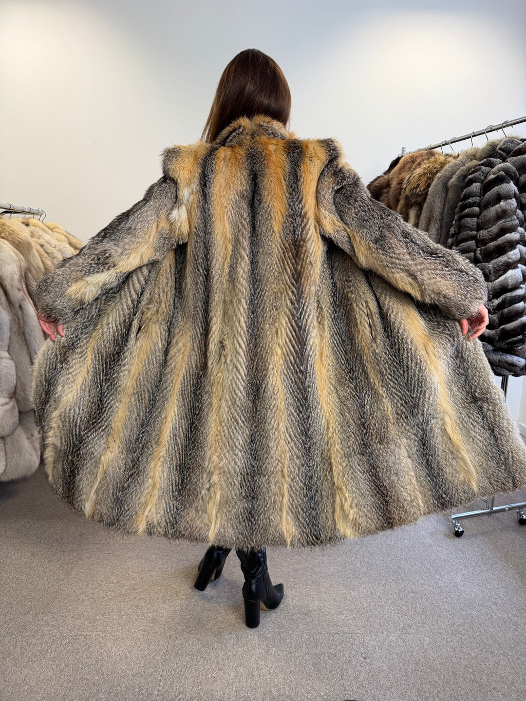 Grey Fox Fur Coat, Medium, Outlet