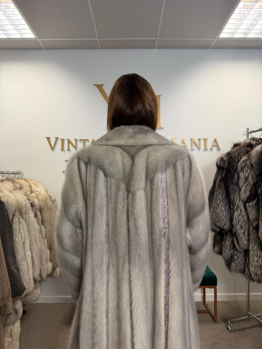 Grey Mink Fur Coat, Swinger, Full Length, Fits up to 5XL