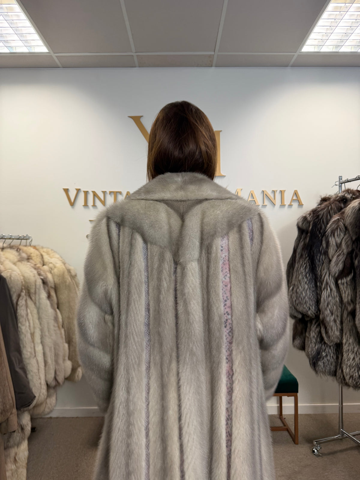 Grey Mink Fur Coat, Swinger, Full Length, Fits up to 5XL