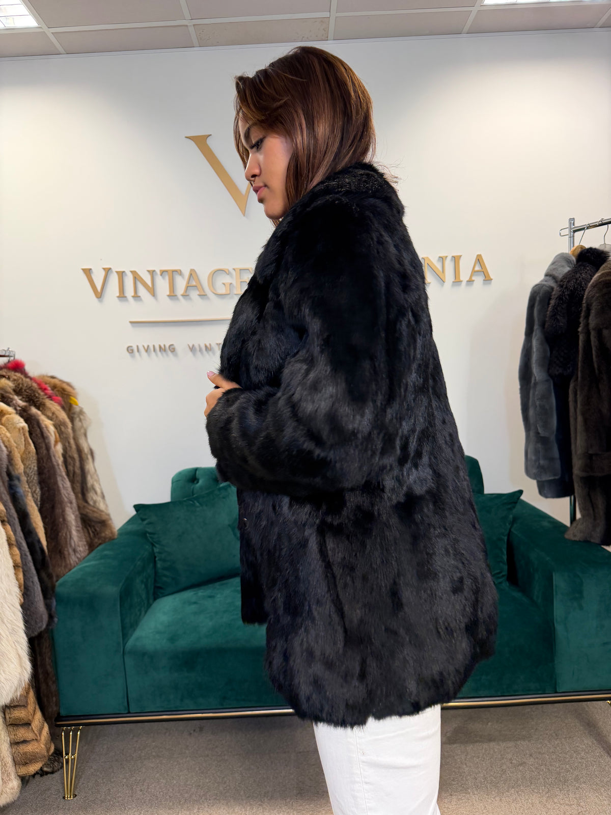 Black Rabbit Fur Coat, Medium