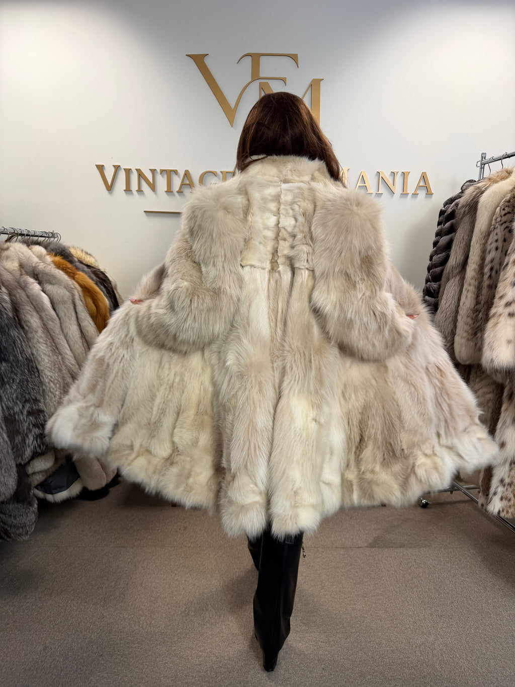 White Fox Fur Coat, Fluffy Swinger, Light