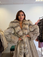 Silver Fox Fur Coat, Full Length, Size L