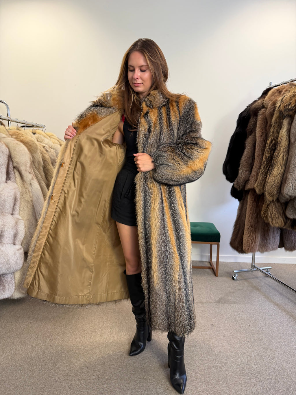 Gray Fox Fur Coat, full length, Size M