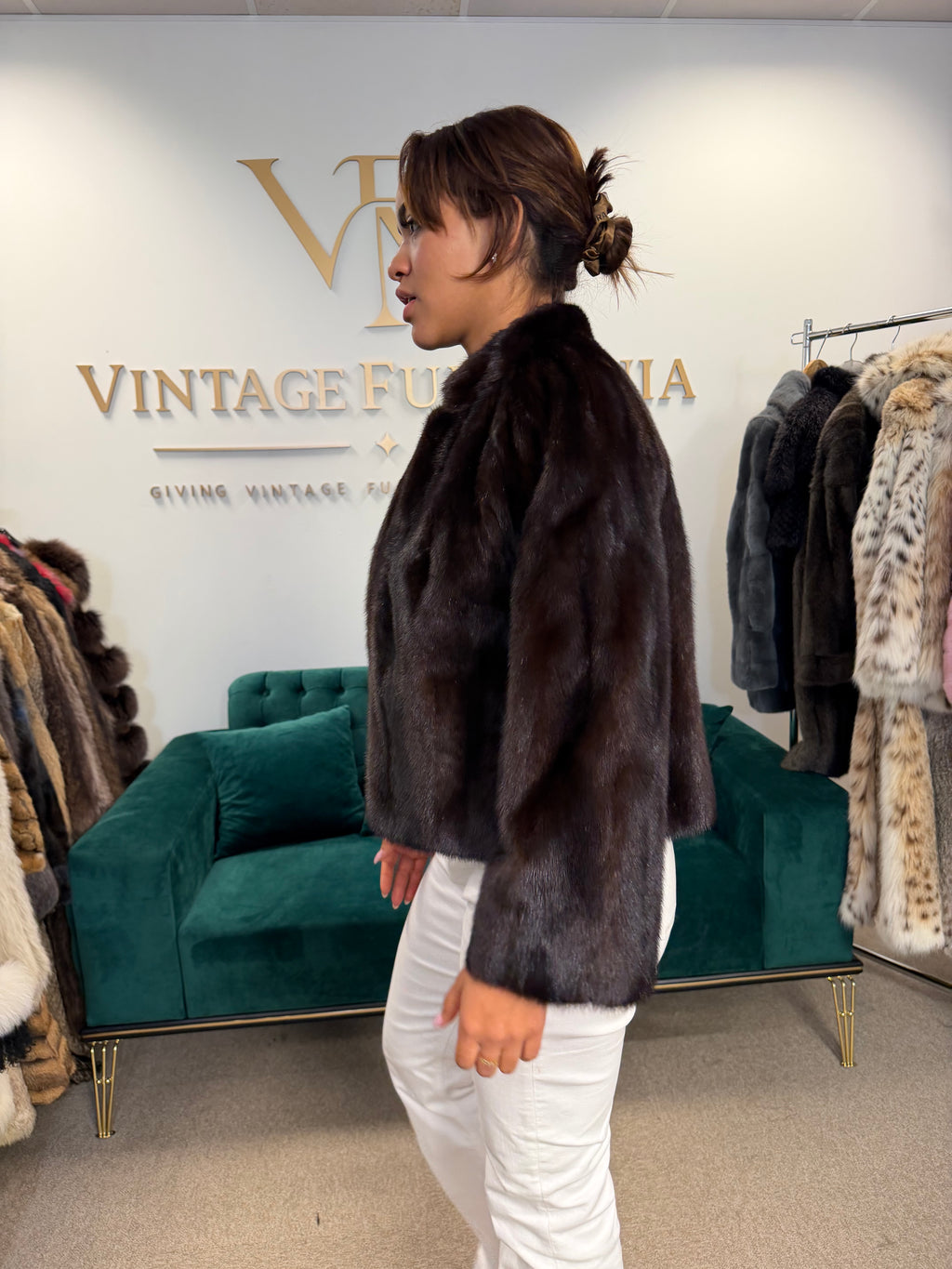 Dark Brown SAGA Mink Fur Jacket, Medium, Short