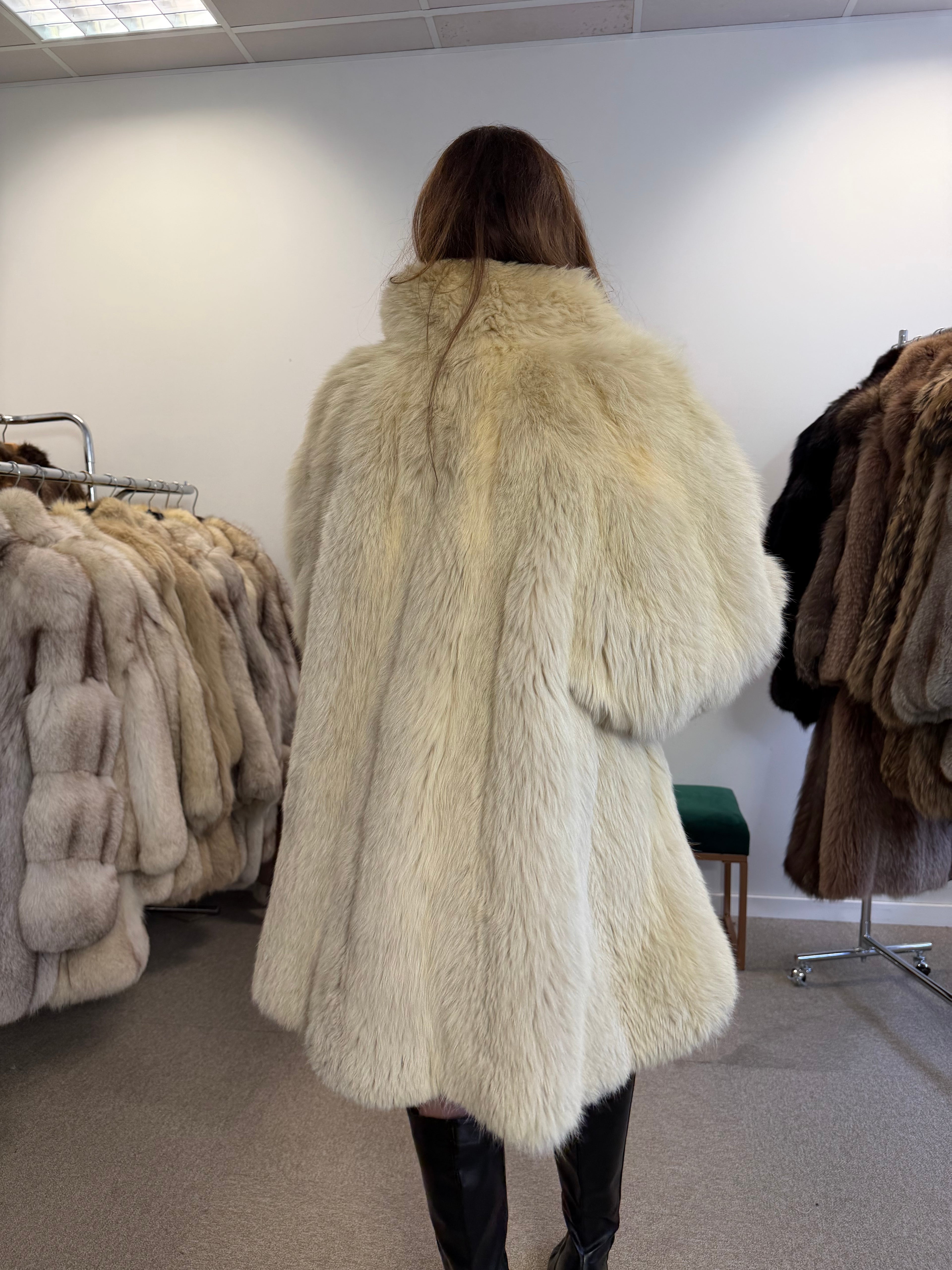 Fox Fur Coat, White, Size XL