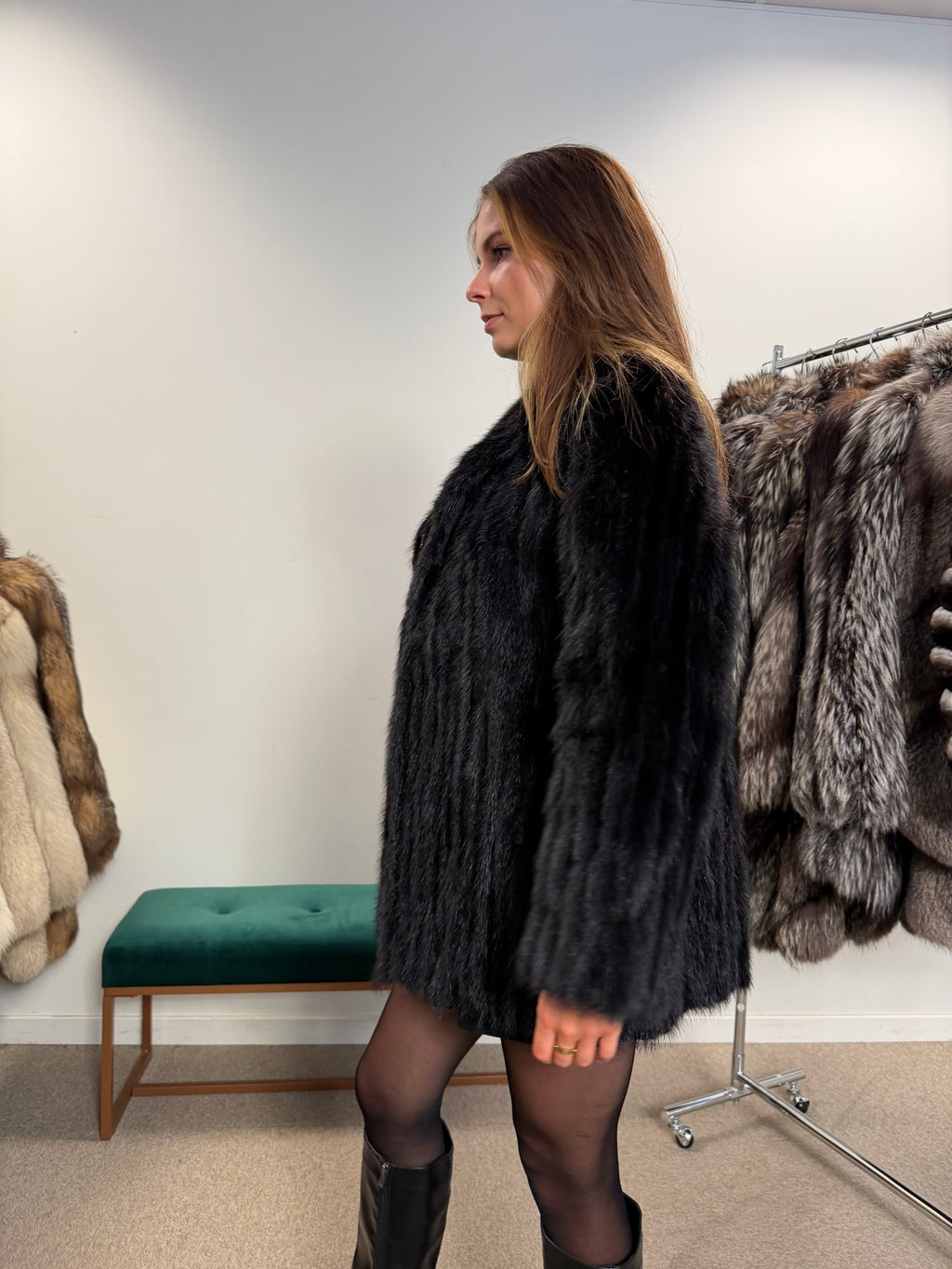 Mink Fur Jacket, Black, Size M