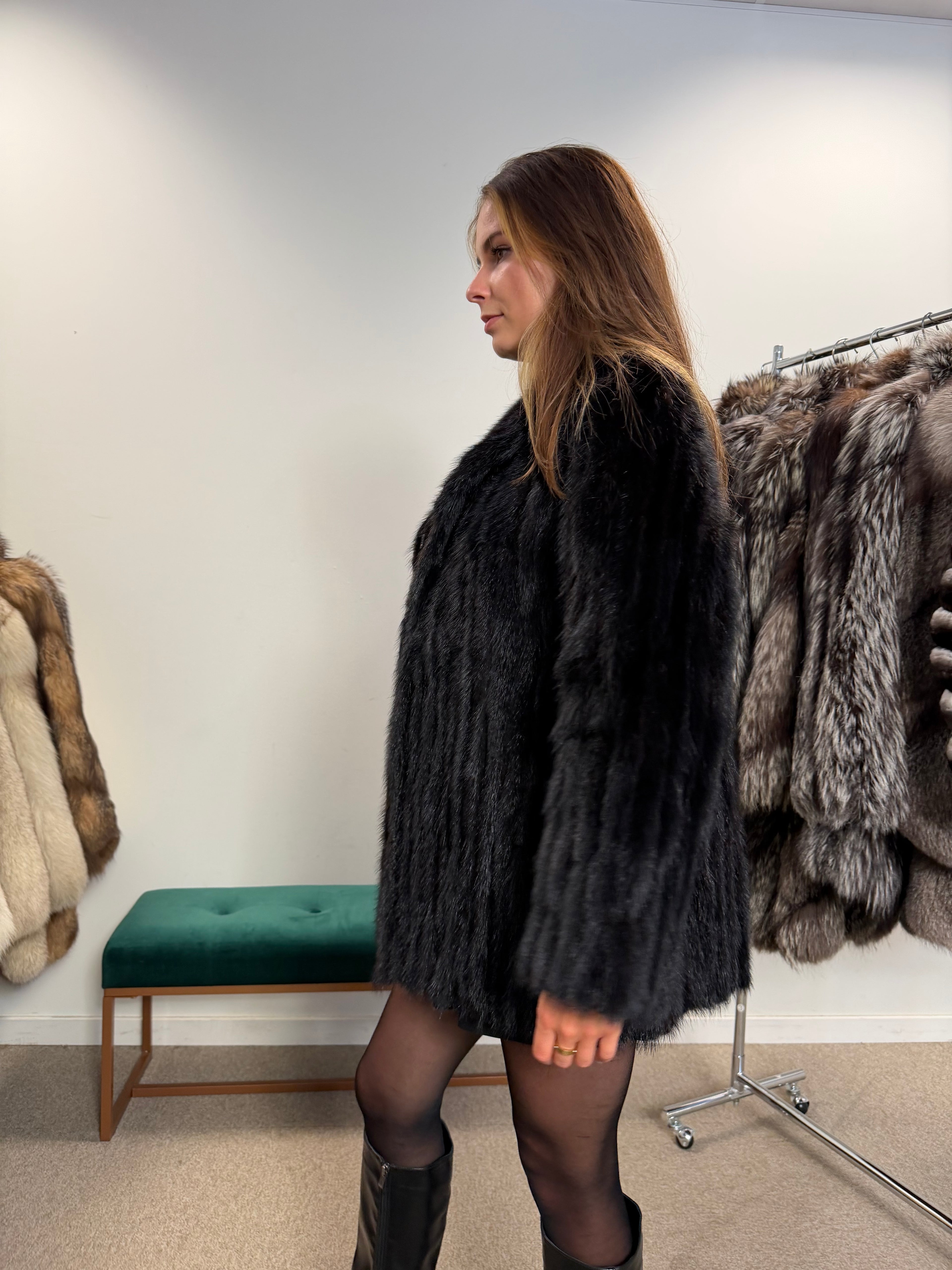 Mink Fur Jacket, Black, Size M
