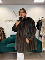 Dark Green Dyed Cross Mink Fur Jacket, 3XL, Oversize