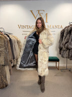 White Fox Fur Coat, Full Length, Pieced, Slim Medium