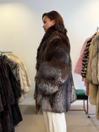 Silver Fox Fur Coat, Dark, Size XL