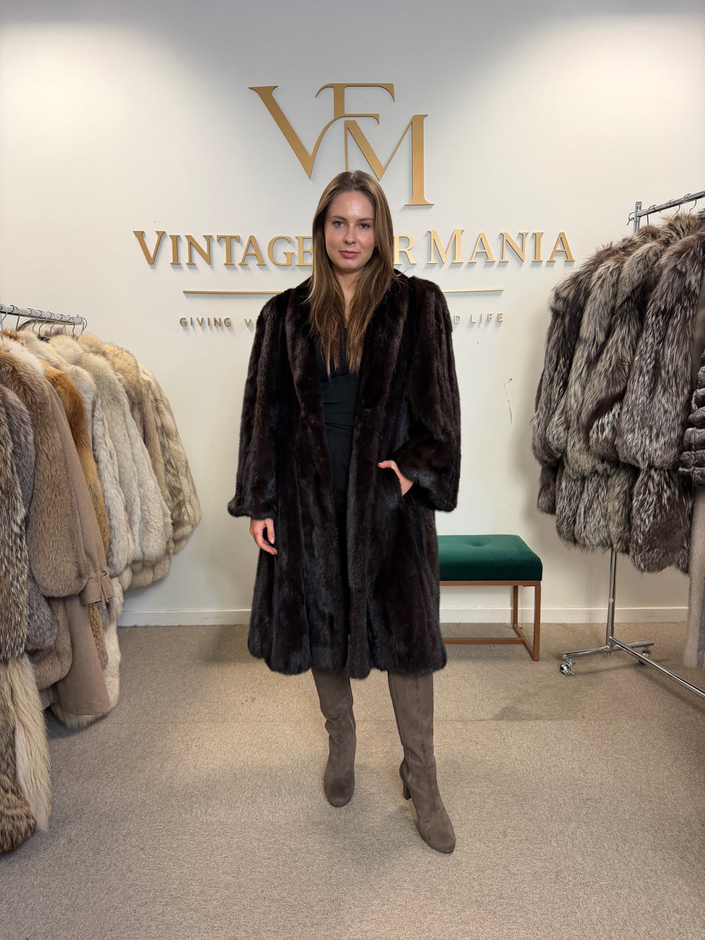 Brown Mink Fur Coat, Swinger, Milan, Fits up to 3XL