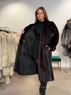 Mink Fur Coat, Dark Brown, Size L