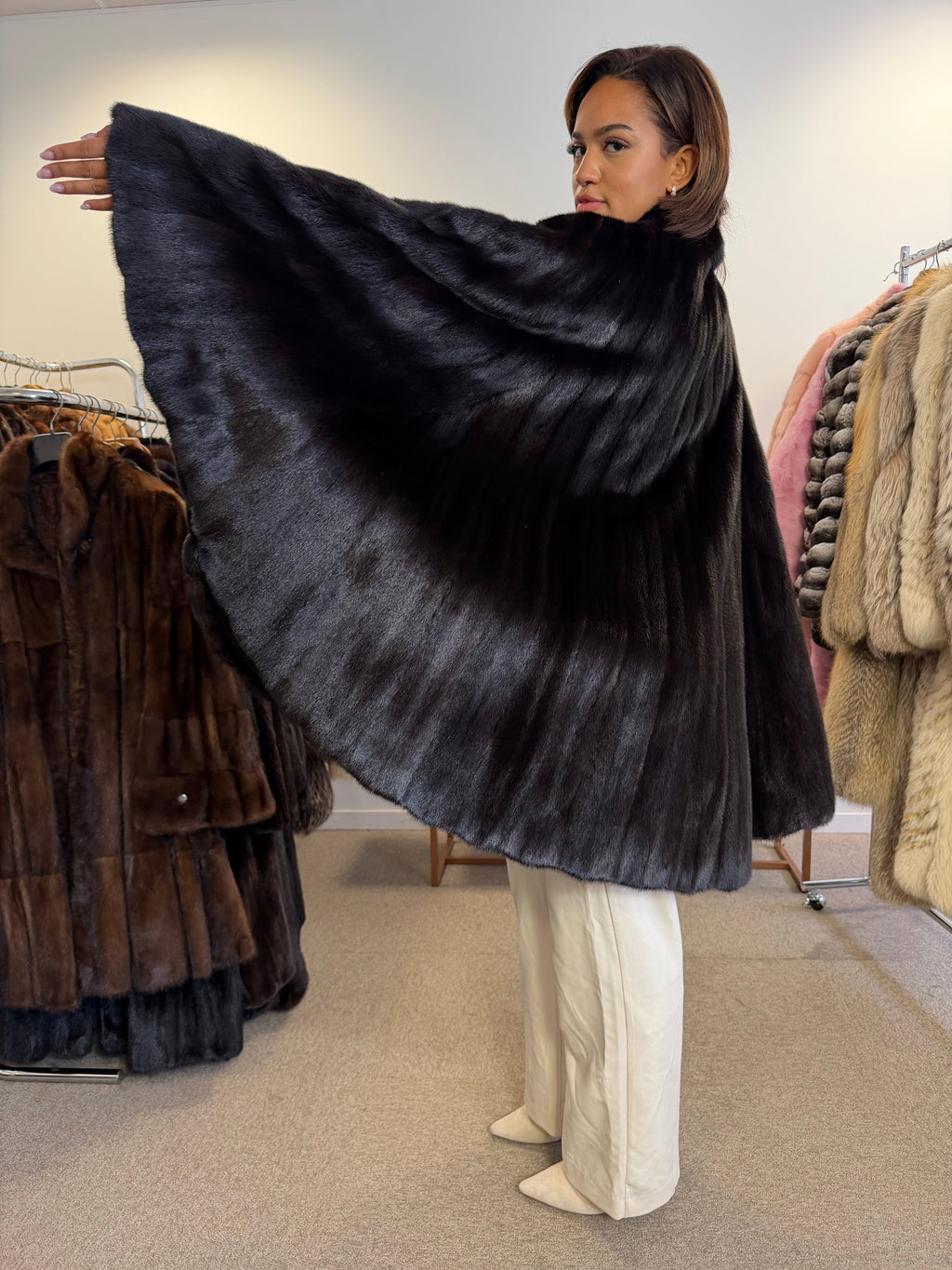 Mink Fur Cape, Black Butterfly, One Size