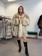 Fox Fur Coat, White, Size M
