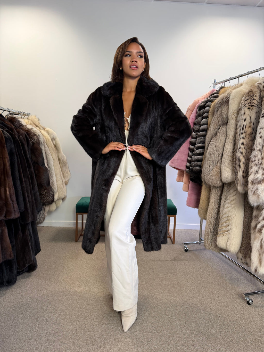 Mink Fur Coat, Dark Brown, Medium Long