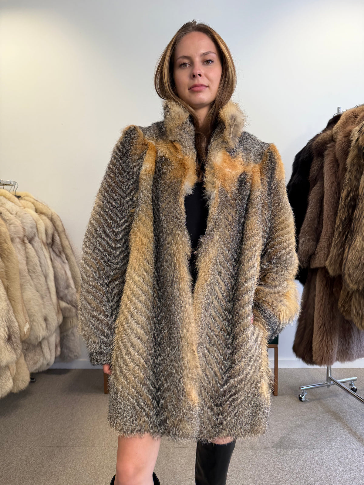 10. Grey Fox Fur Jacket, Medium, Beyer Pelze