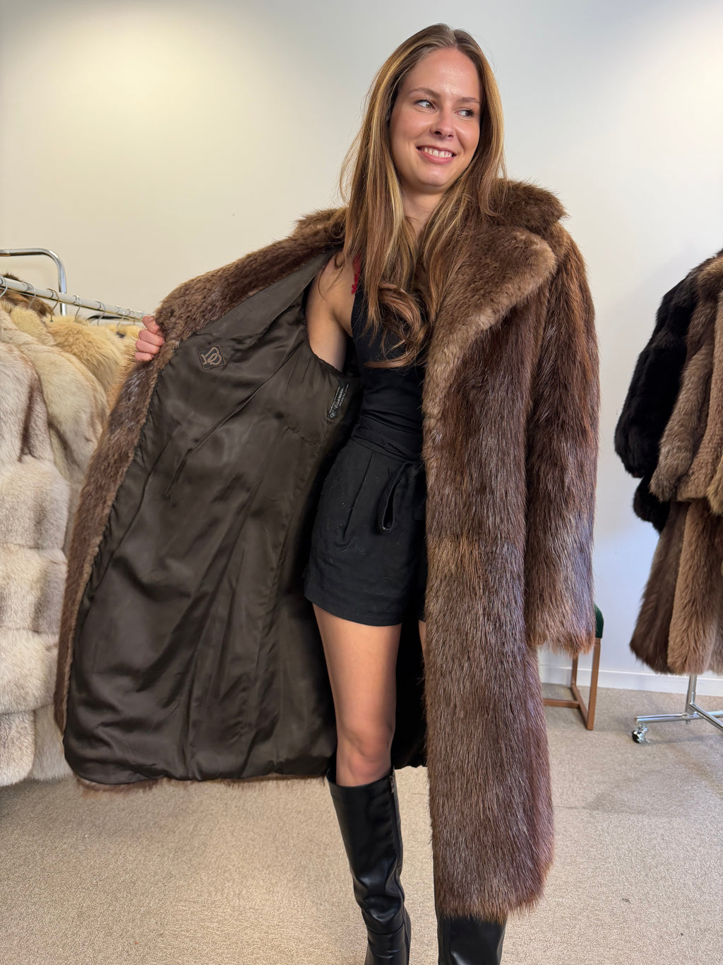 Beaver Fur Coat, Thick Fur, Size M