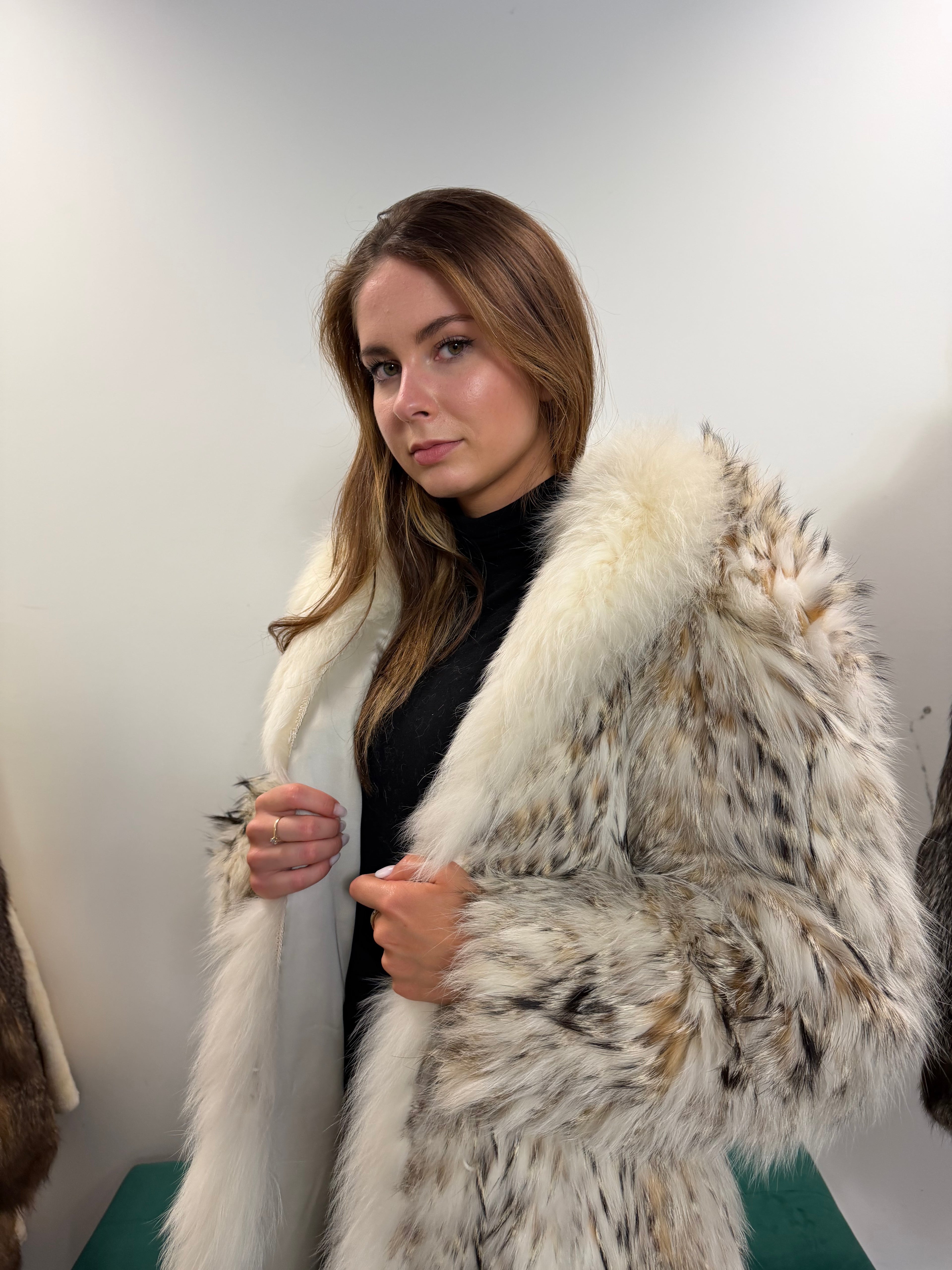 White Fox and Finn Raccoon Real Fur Coat, Size XL