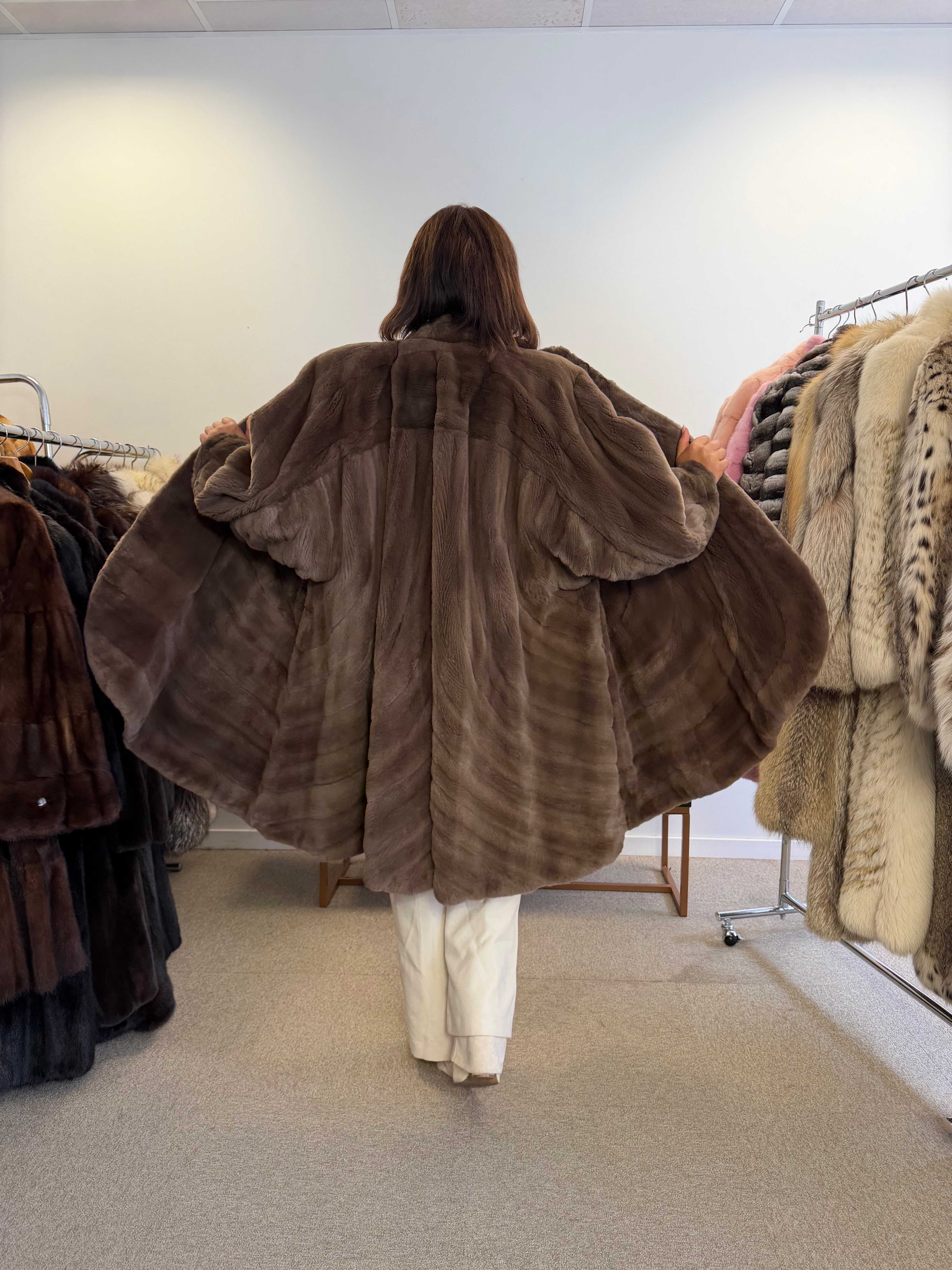 Mink Fur Coat, Brown Sheared Swinger, One Size