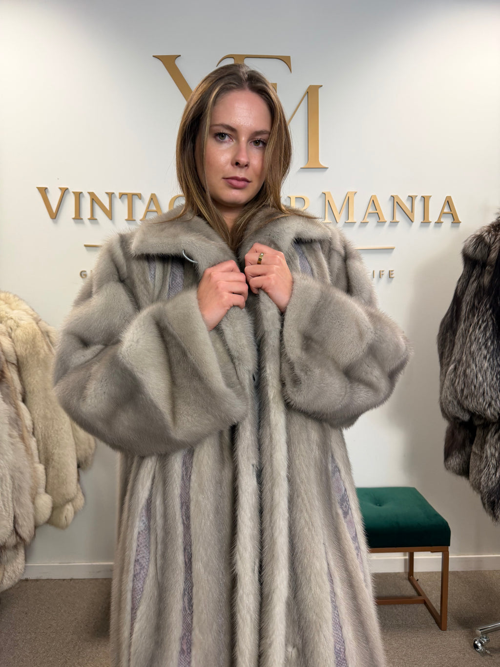 Grey Mink Fur Coat, Swinger, Full Length, Fits up to 5XL