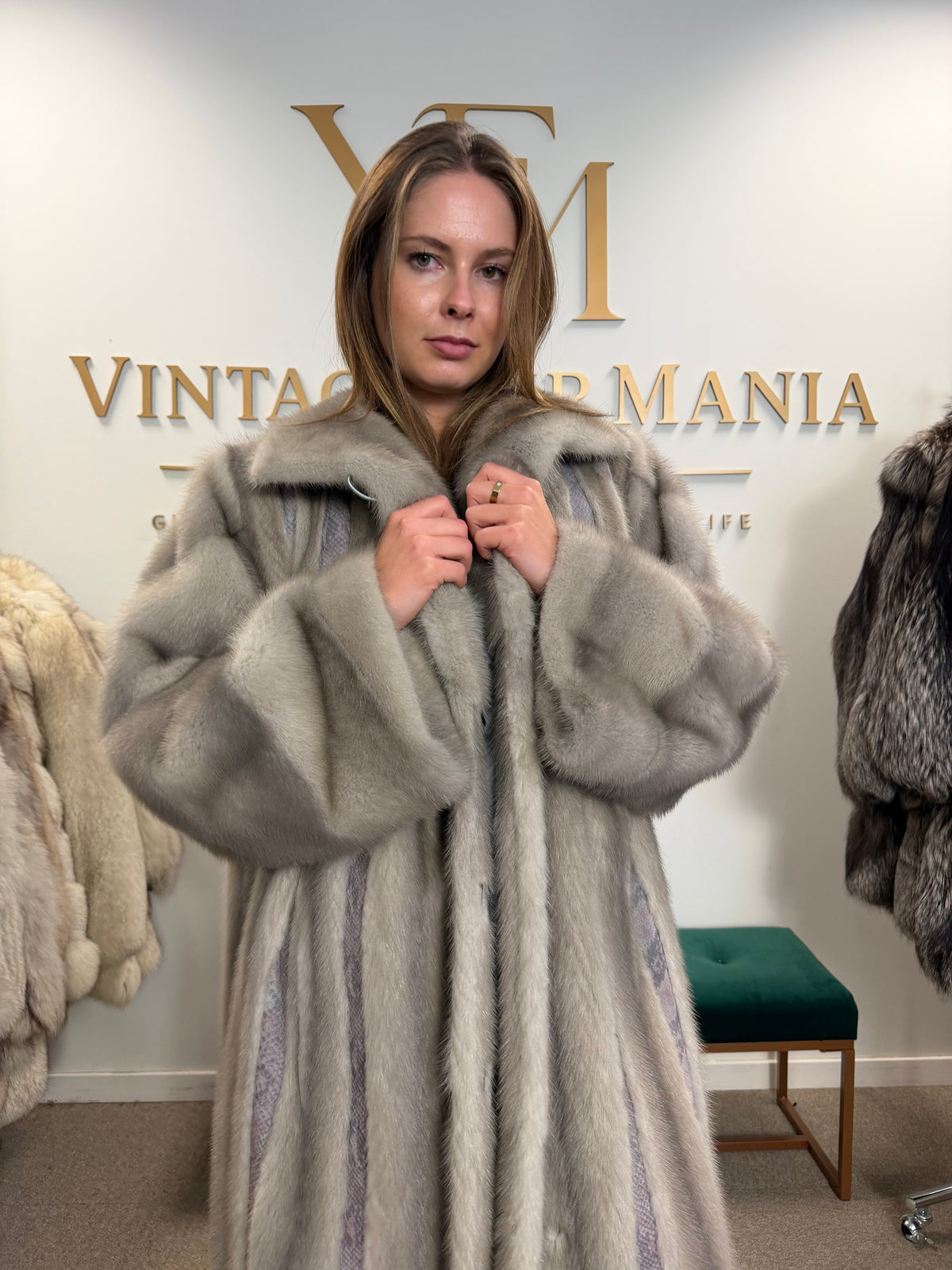 Grey Mink Fur Coat, Swinger, Full Length, Fits up to 5XL