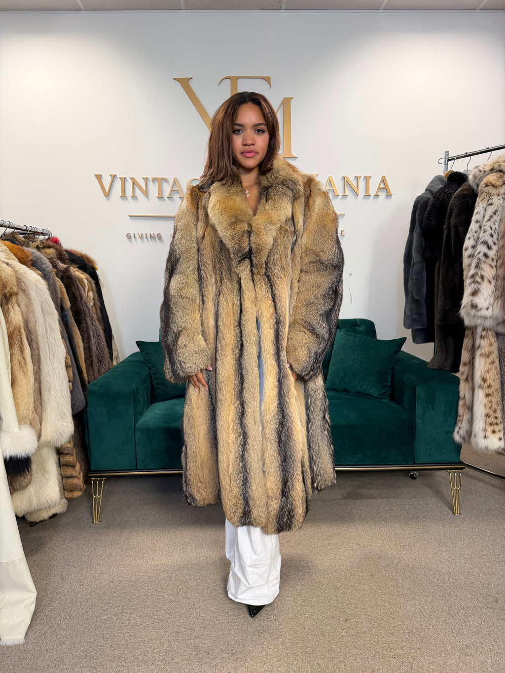 Coyote Fur Coat for Men, XL, Full Length