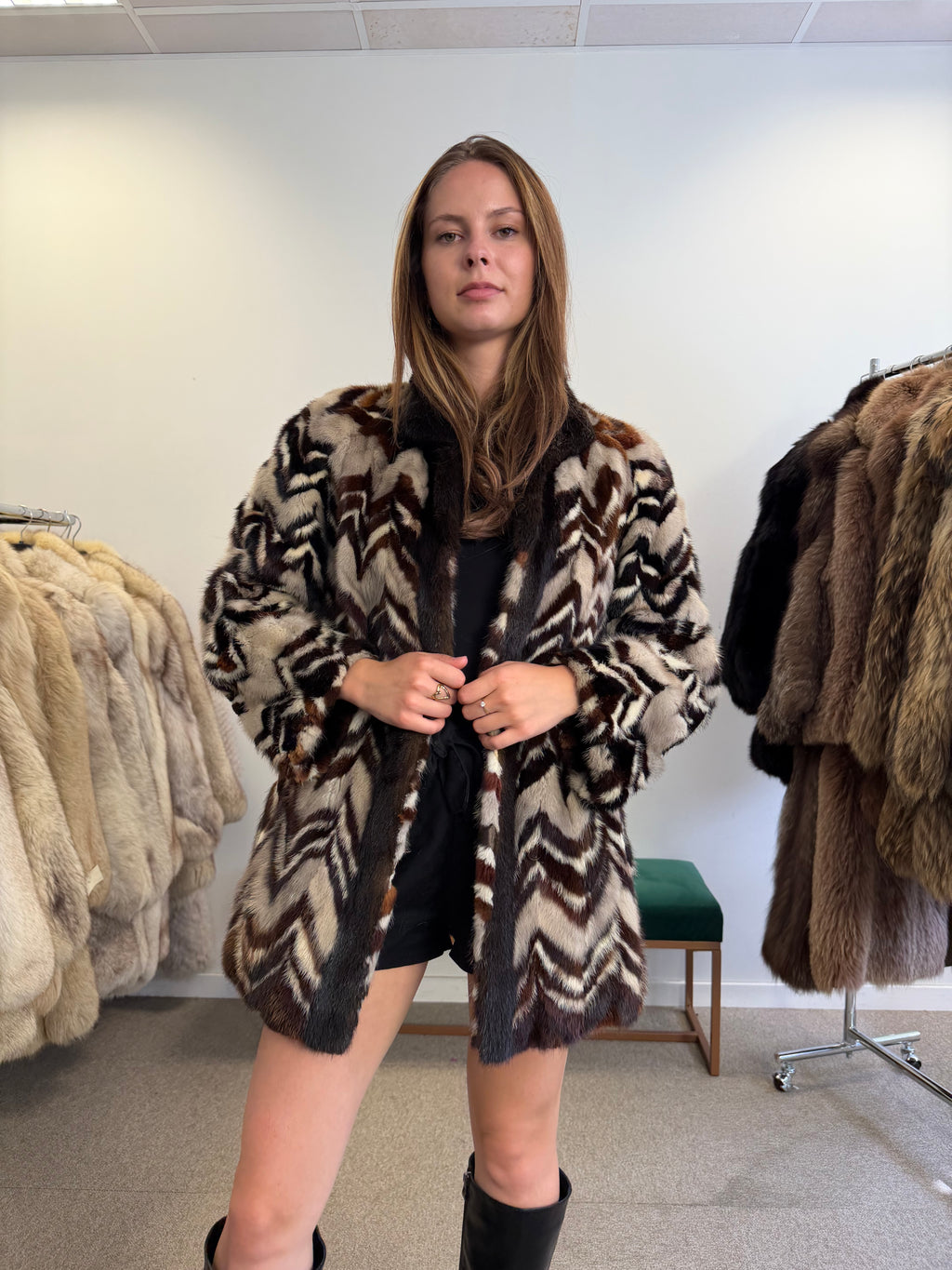 Unique Mink Fur Jacket, Mixed Pelt, speacial Design
