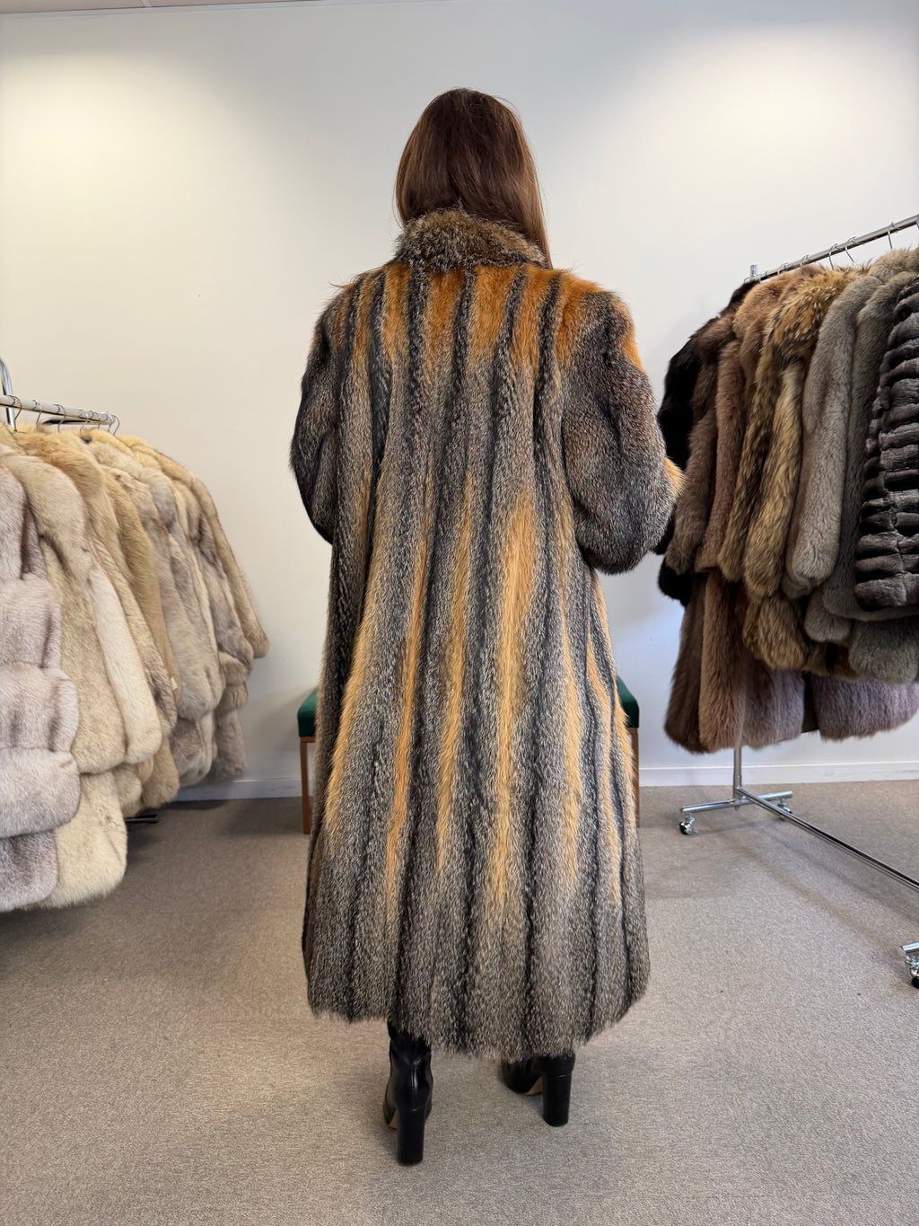 Gray Fox Fur Coat, full length, Size M