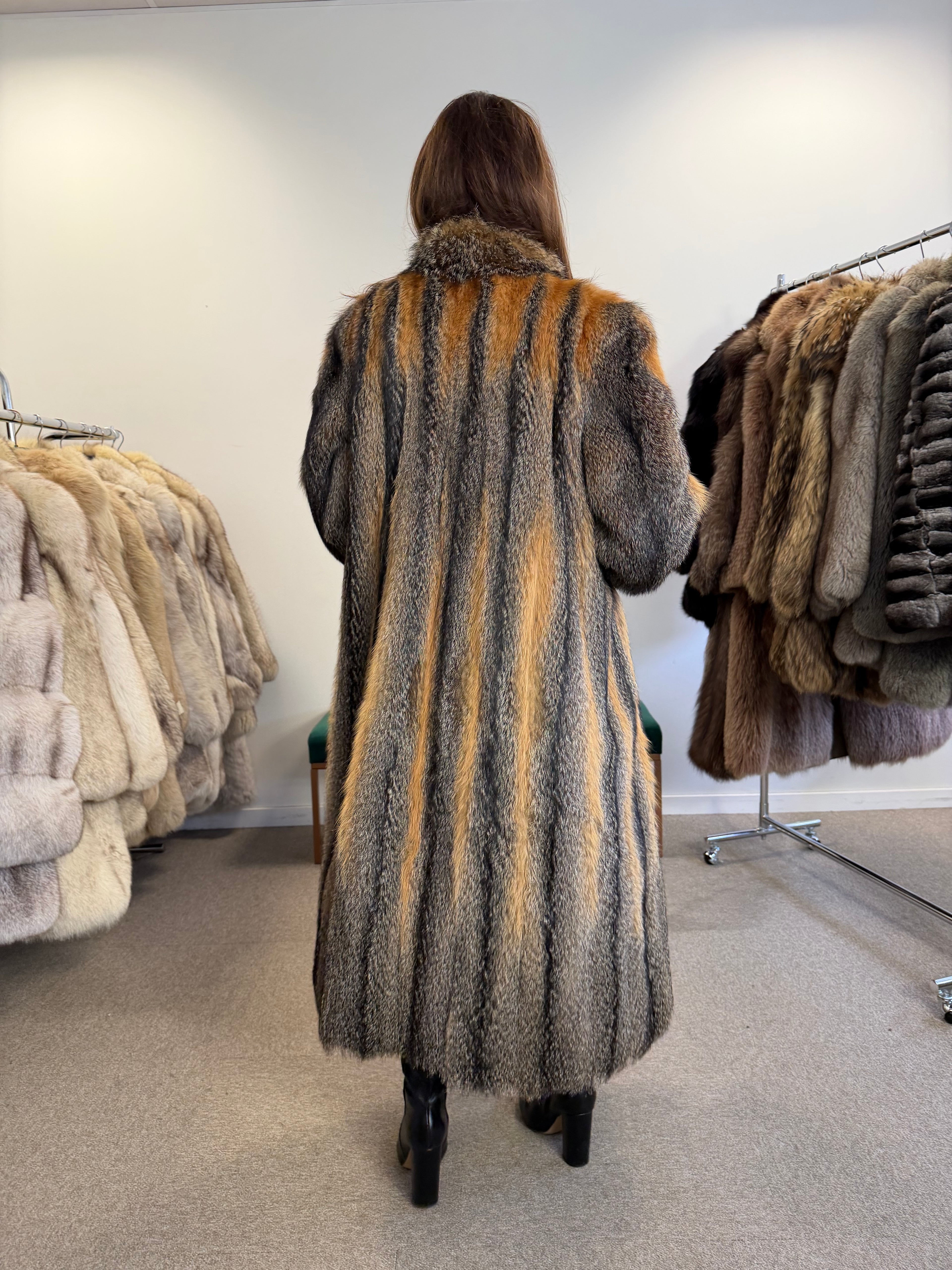 Gray Fox Fur Coat, full length, Size M