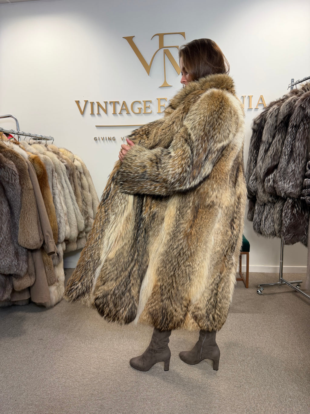 Coyote Fur Coat, Large, Full Length, Fluffy