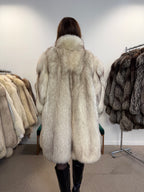 White Blue Fox Fur Coat, Size XL