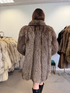 Silver Fox Fur Coat, Hip Length, Size L