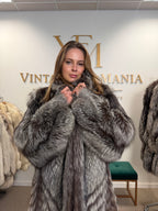 Silver Fox Fur Coat, Medium, Trimmed, Luxury