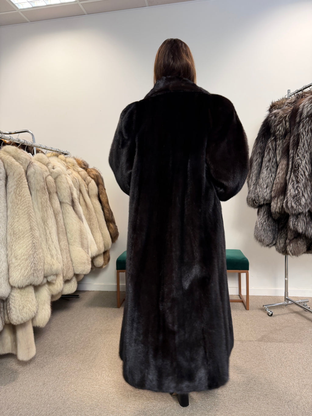 Luxury Mink Fur Coat, Dark Brown, Extra Long, Size L