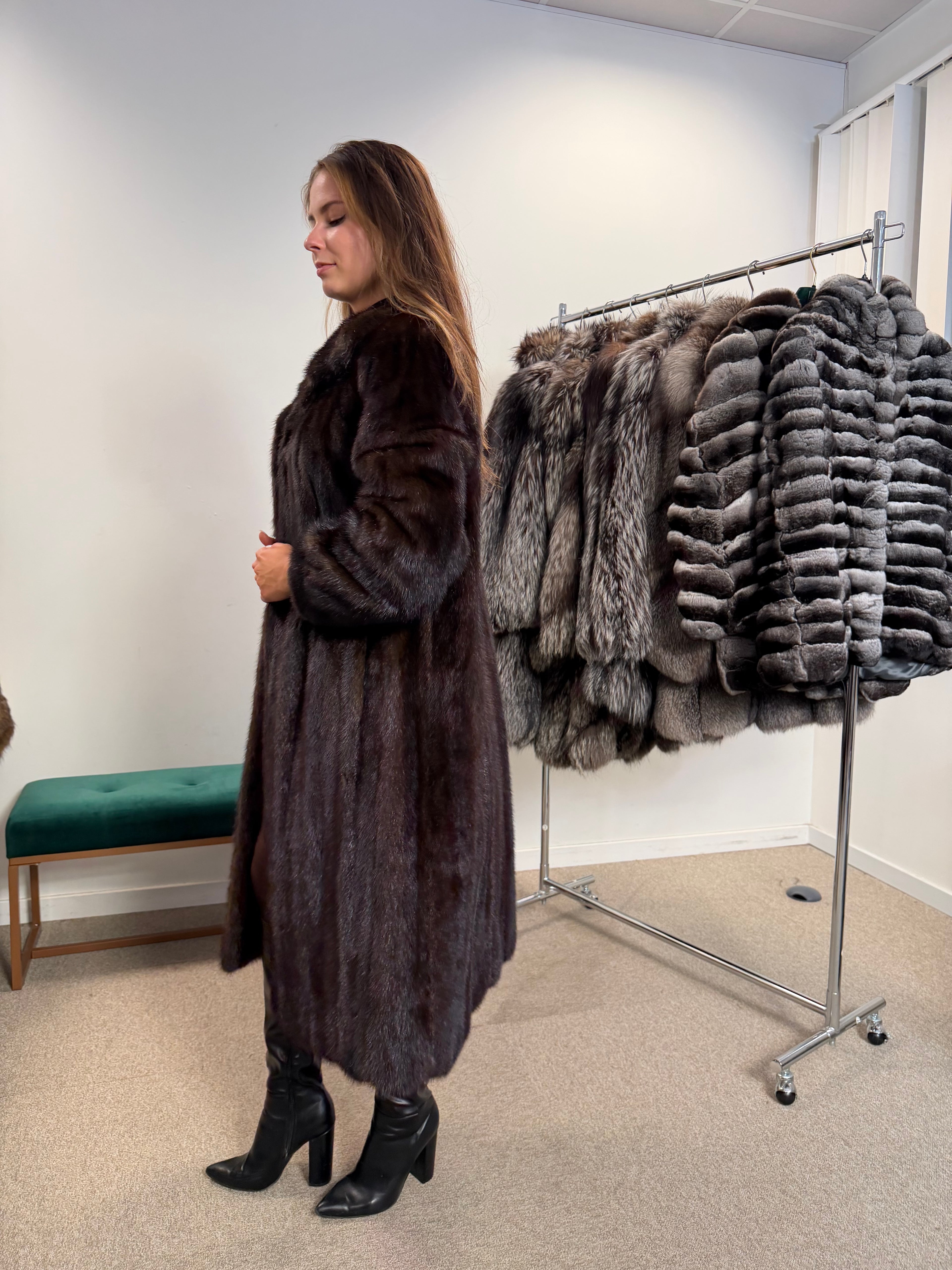 Mink Fur Coat, Dark Brown, Size M