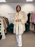 White Nordic Fox Fur Coat, One Size up to 4XL, Open Front