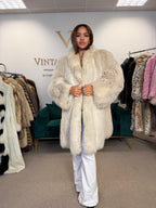 White Nordic Fox Fur Coat, One Size up to 4XL, Open Front