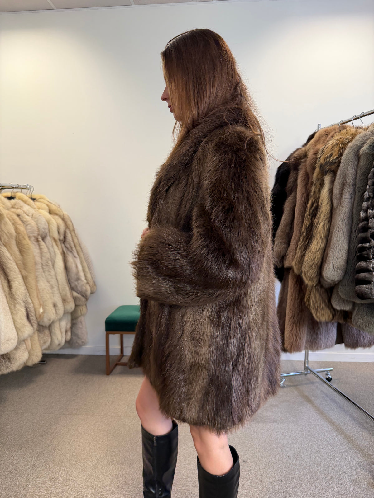 Brown Beaver Fur Jacket, Medium, Outlet Price