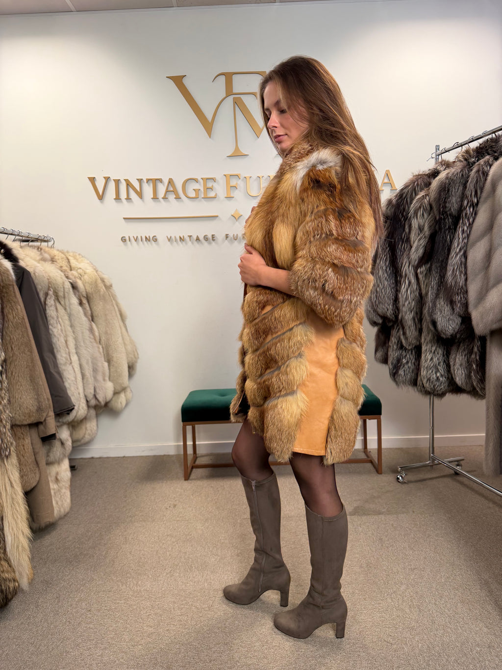 Red Fox Fur Jacket, Small, Trimmed, Short Sleeves