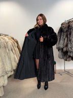 Mink Fur Coat, Black Brown, Full Length, Size XL